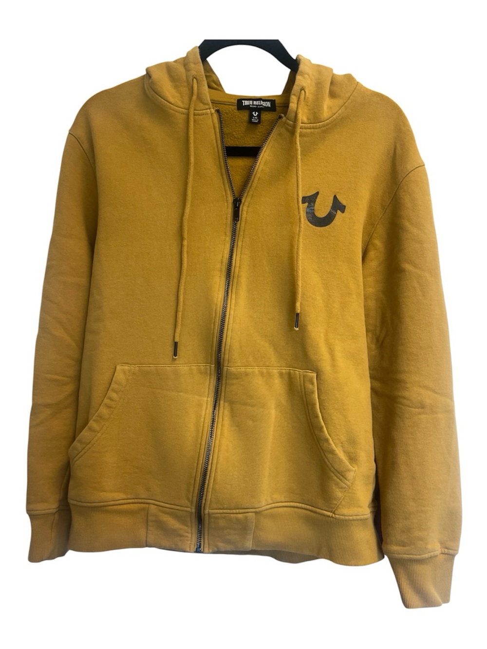 True Religion Mens Mustard Zip-Up Hoodie Sweat Jacket w/ Horseshoe Logo Sz   L